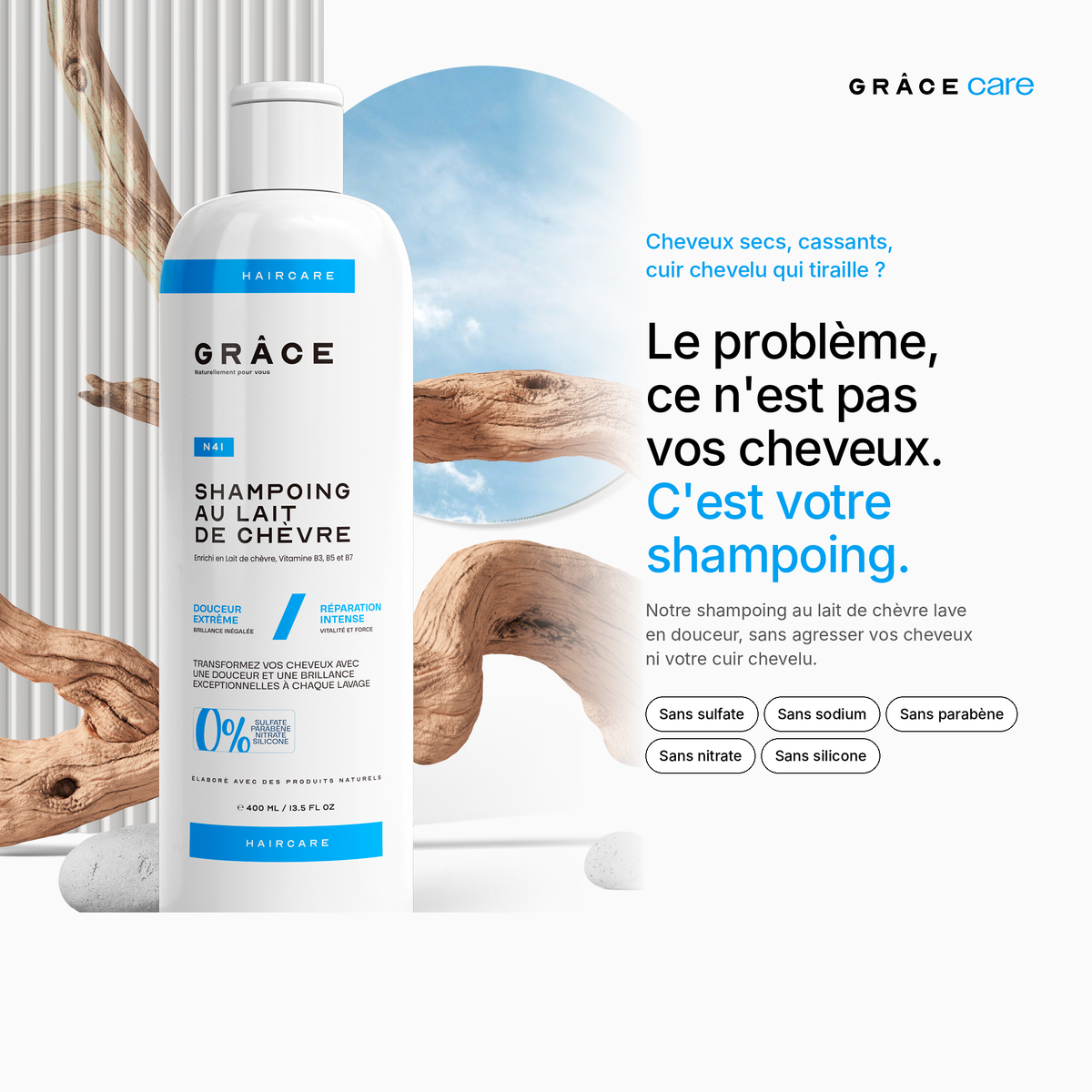 Shampoing au lait de chèvre GRÂCE Care : la promesse