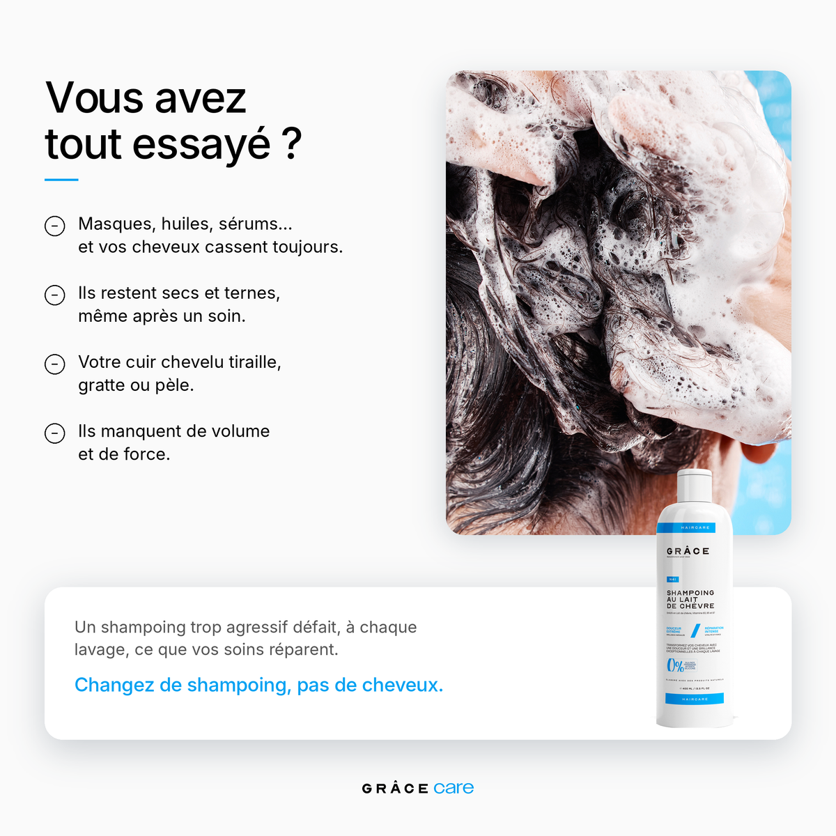 Shampoing au lait de chèvre GRÂCE Care : vous avez tout essayé