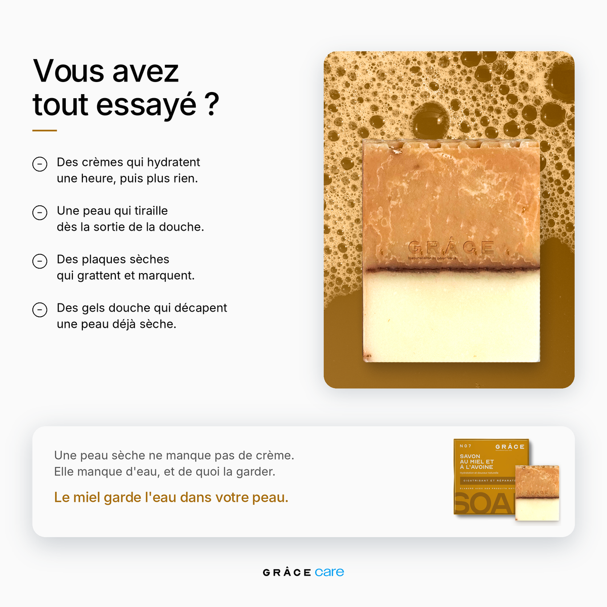 Savon au miel et à l'avoine GRÂCE Care : vous avez tout essayé